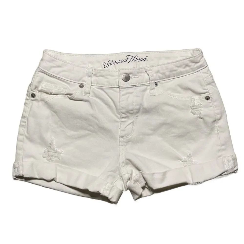 Universal Thread White High-Rise Midi Semi-Distressed Denim Shorts (Size: 25R)
